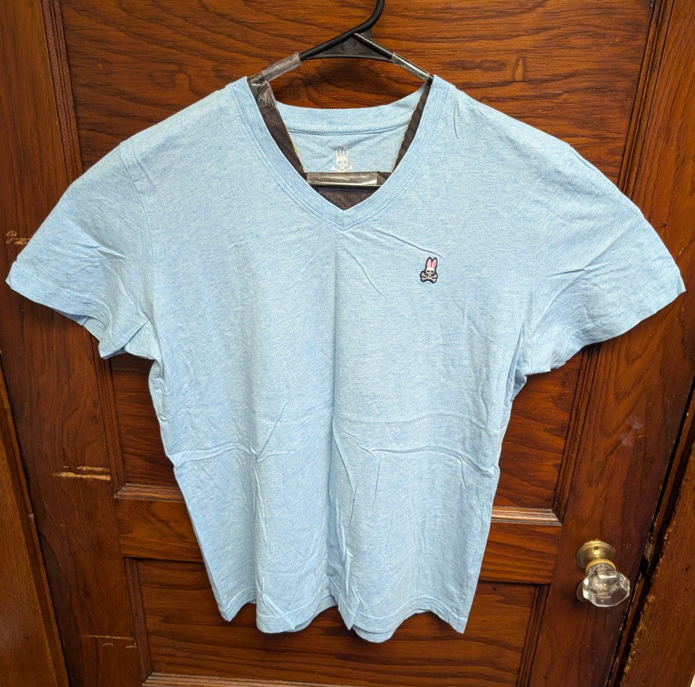 Psychobunny Heather Blue V-Neck Tee Sz.4 Small Small Logo Pima Cotton Peru