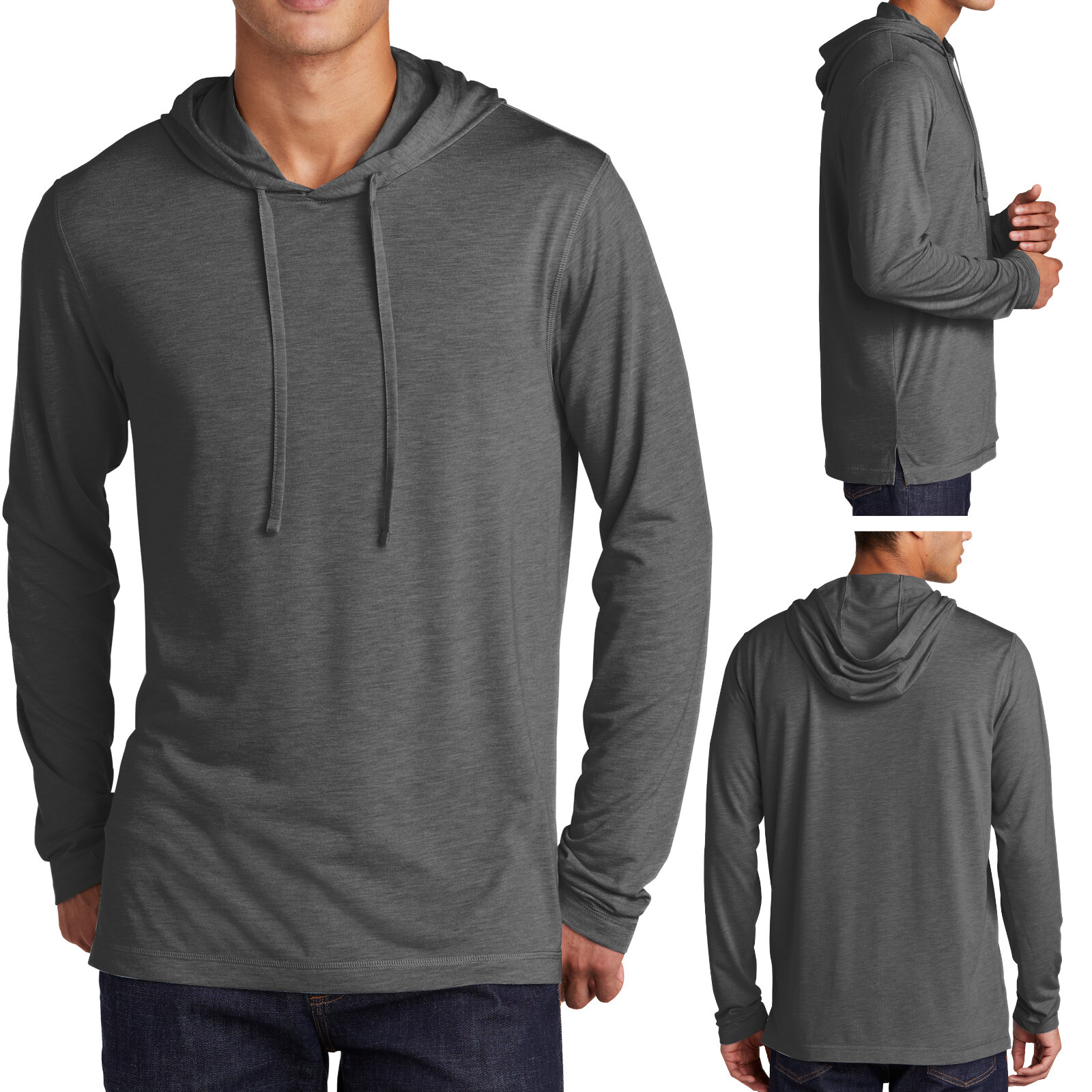 Mens Long Sleeve Tri Blend Hoodie T-Shirt Wicking Tee S, M, L, XL 2XL 3XL 4XL gallery