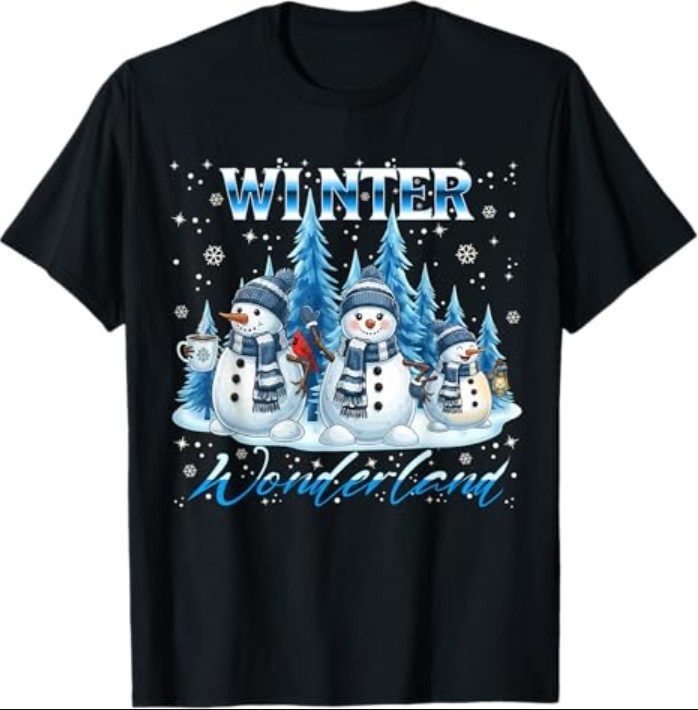 Winter Wonderland Snowman Family Snowflake Cozy Winter Scene T-Shirt