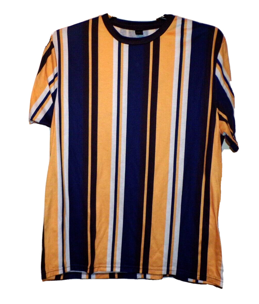 Shein Large Striped yellow, blue white Men stretch tee shirt Sz L MR