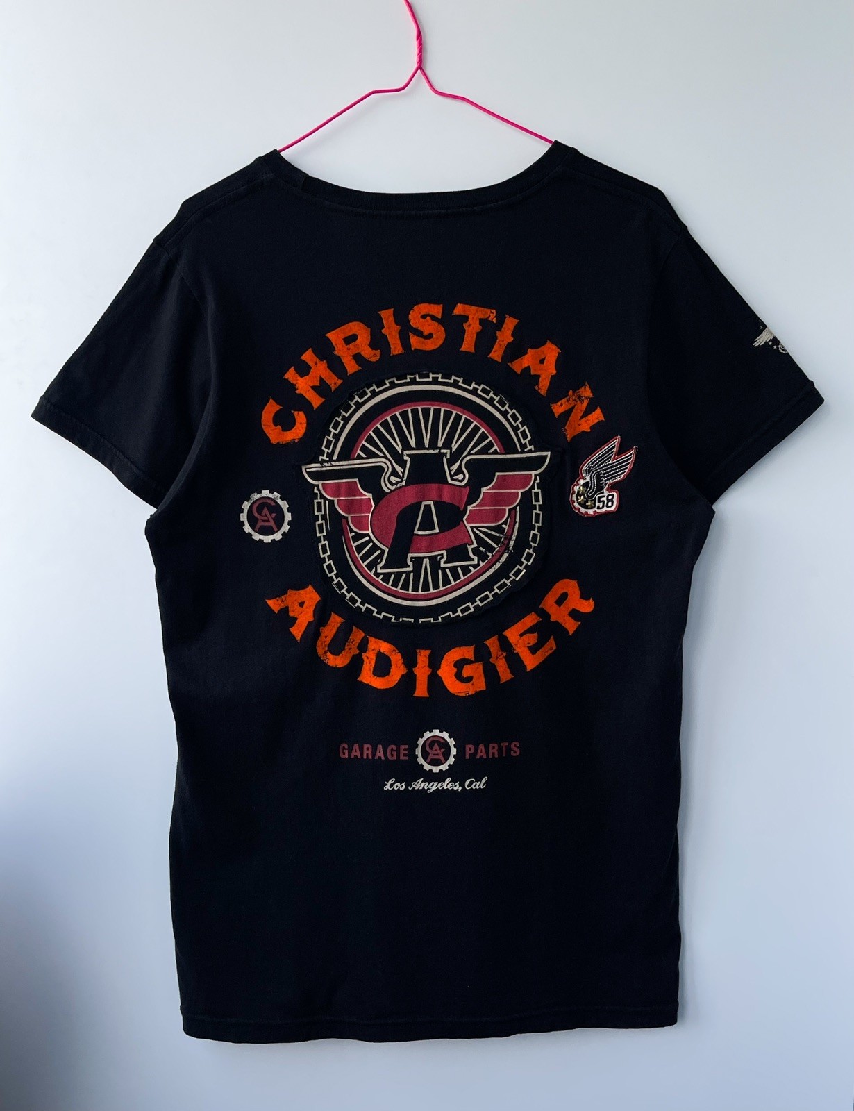 Christian Audigier Men's T-Shirt Black Biker Garage Parts Motorcycle Y2K Size M gallery