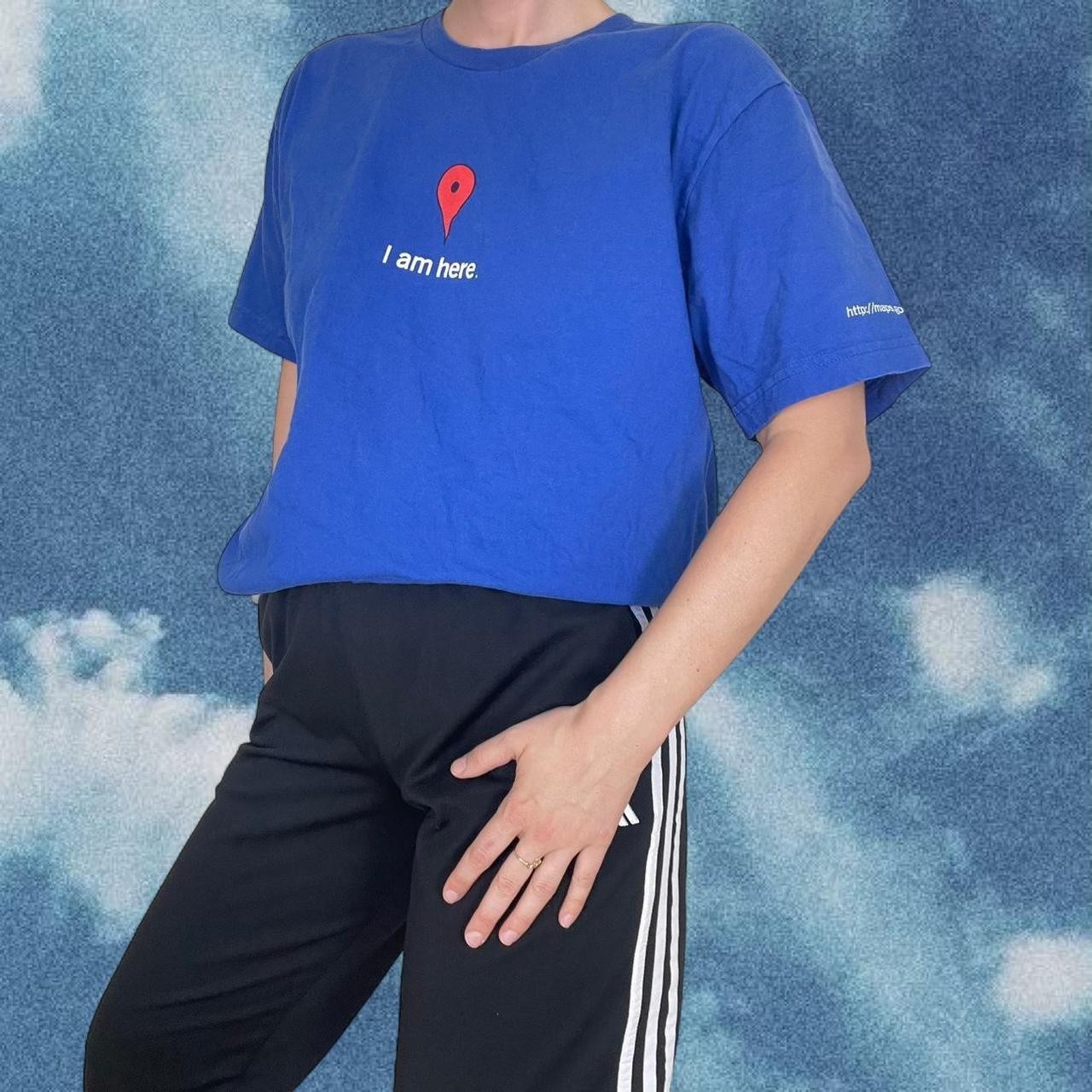Vintage 2000s Y2K Google I am Here Blue Graphic Funny T-Shirt Humor Size Large gallery