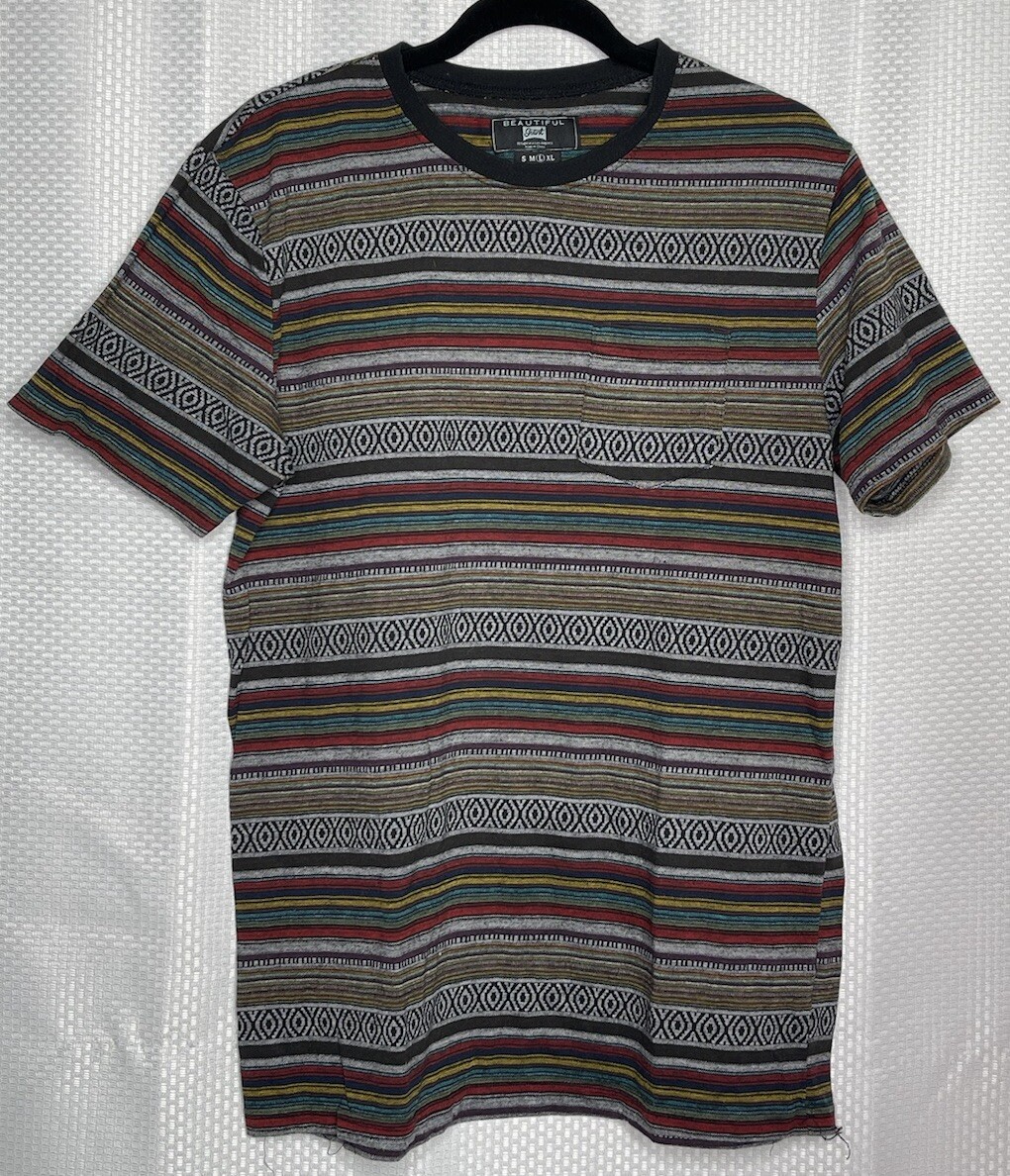 BEAUTIFUL GIANT MEN’S CREW NECK SHORT SLEEVE T-SHIRT STRIPE MULTICOLOR SIZE LARG