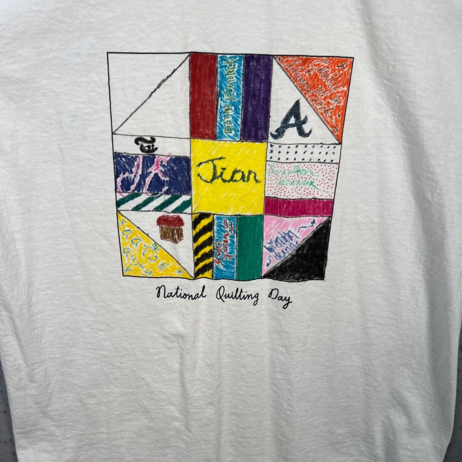 Bode National Quilting Day Graphic T Shirt White Cotton USA Made Mens Large gallery