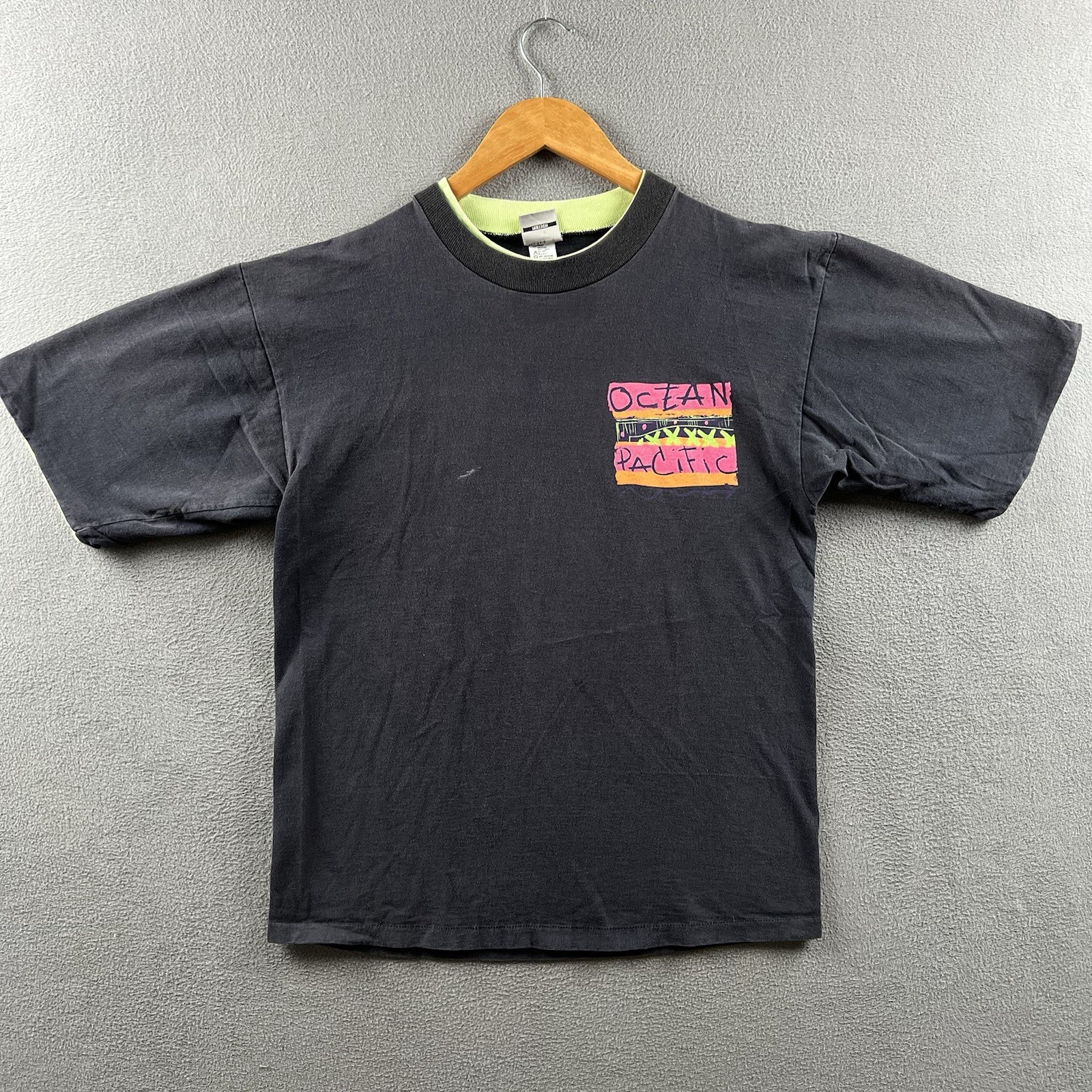 Vintage Ocean Pacific Shirt Mens Black Mint Green Layered 90s Surf Wave Tee OP gallery
