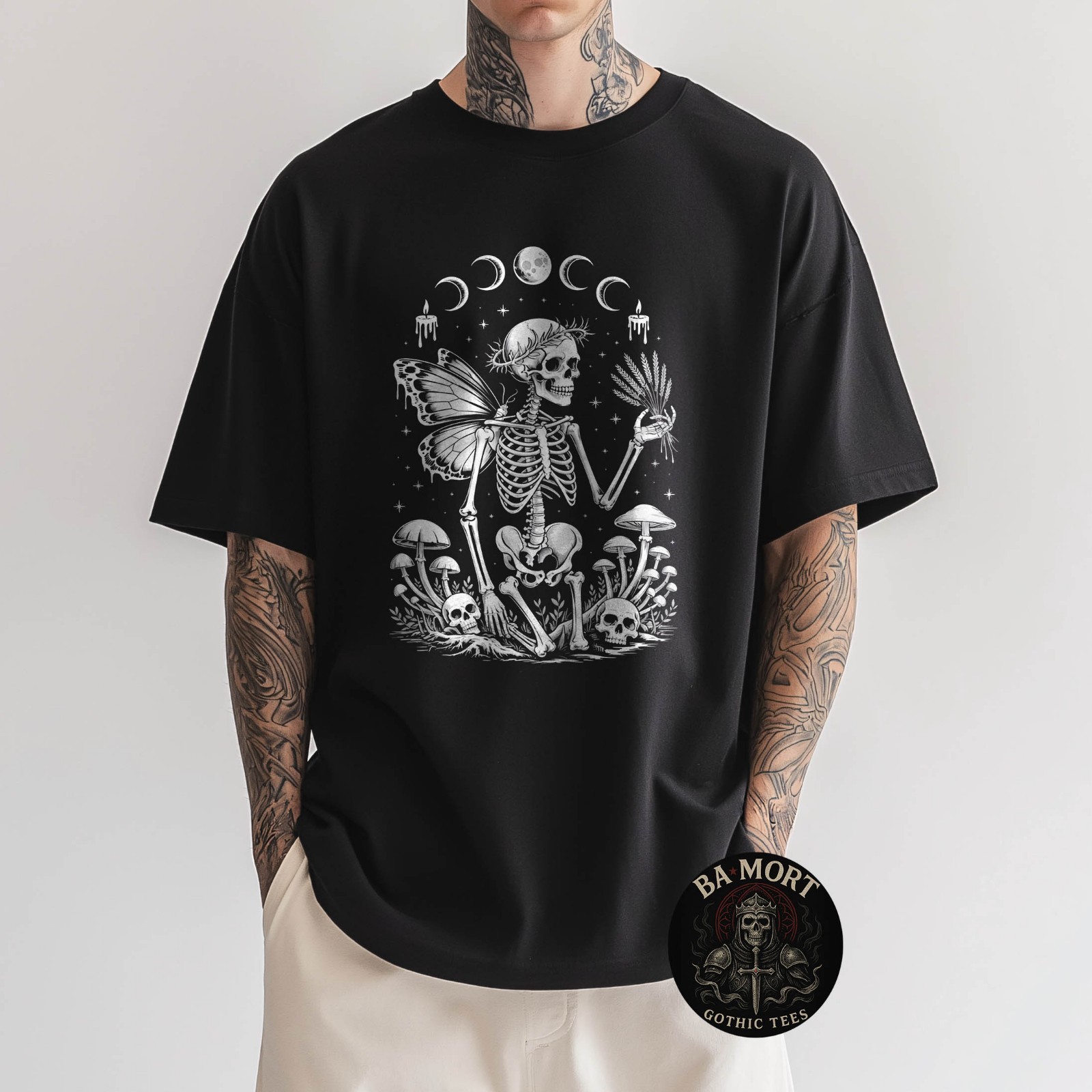 Skeleton Fairy Witchy Occult Moon Phases Mushrooms T-Shirt gallery
