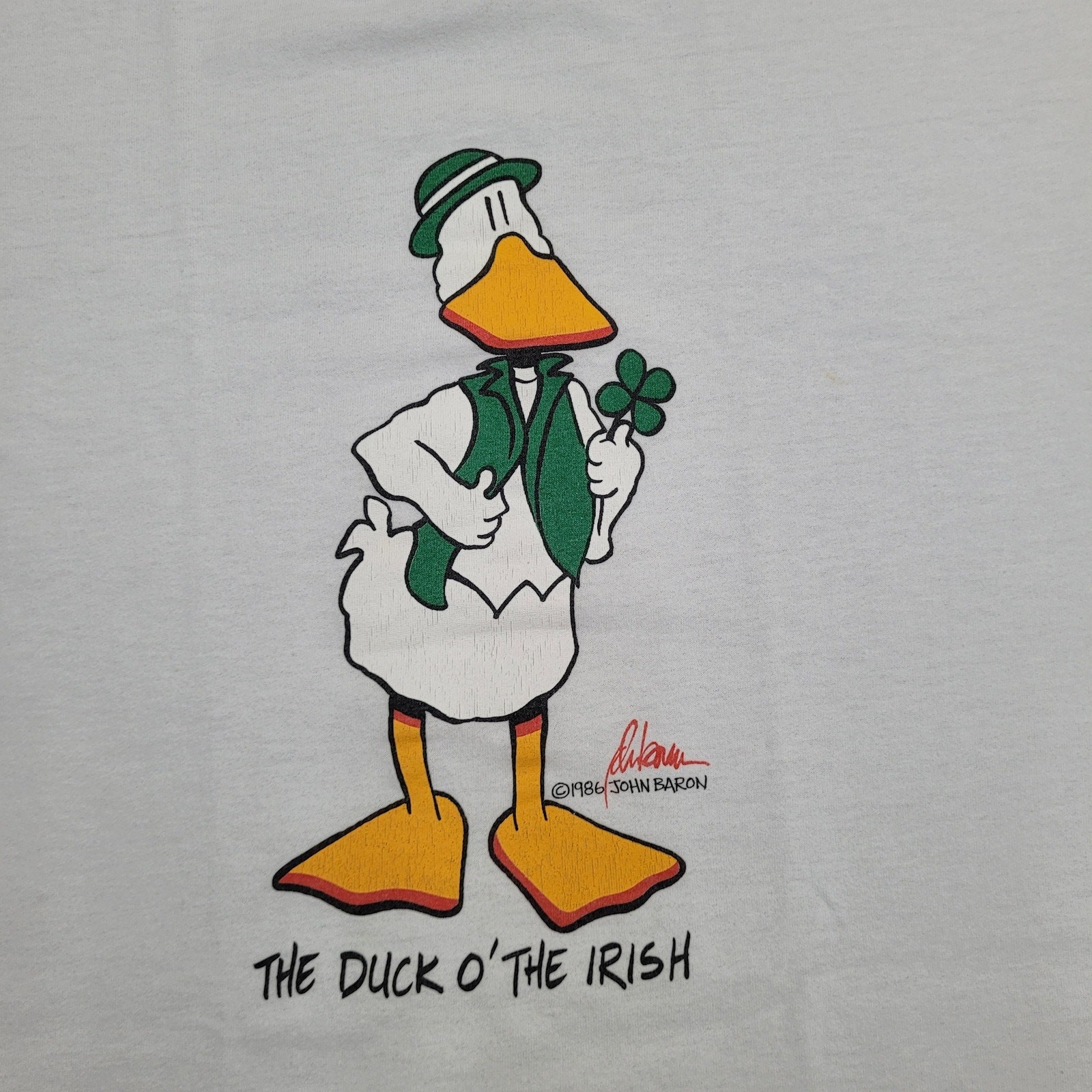 Vintage 1986 Funny Duck Shirt S/M 20x26 White John-Baron Art gallery