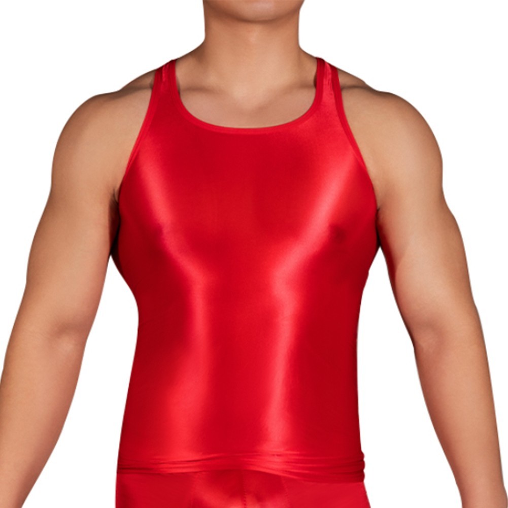 Body Sculpting Men's Glossy Oil Sleeveless Crop Top Tank Top Vest for Gym gallery