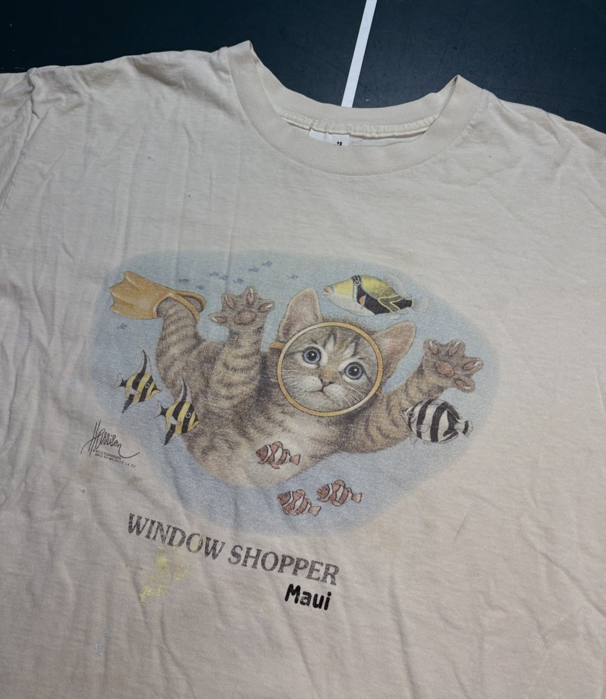 Vintage 90s Bob Harrison Cat Fish Window Shopper T-Shirt Size XL Single Stitch gallery