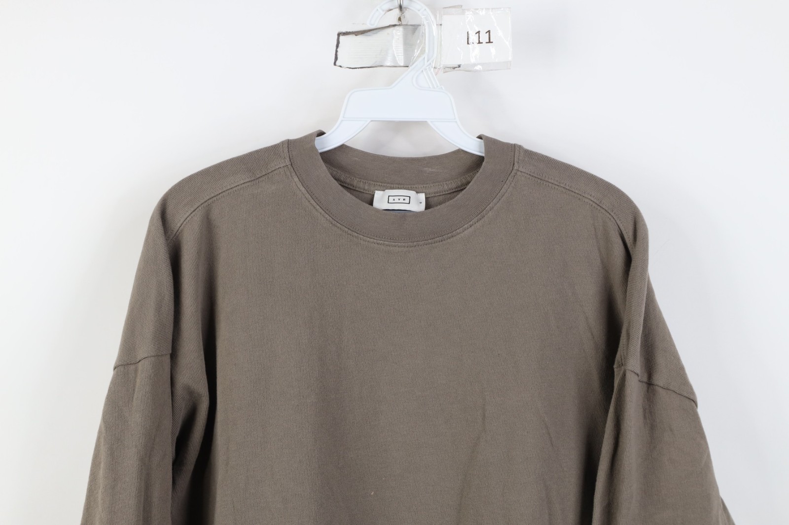 AYR All Year Round Mens Small Blank Cotton Ribbed Knit Long Sleeve T-Shirt Beige gallery