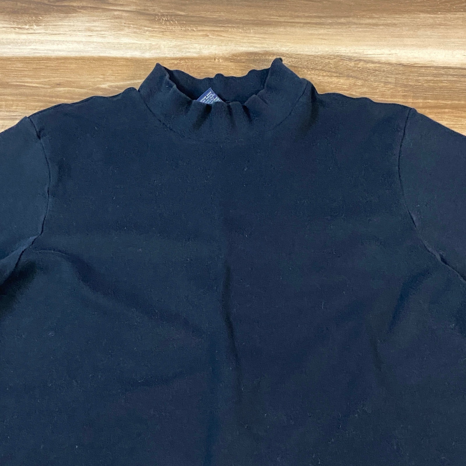 Lands End Mock Neck Mens M Black Cotton Regular Fit Heritage Vintage USA Made gallery
