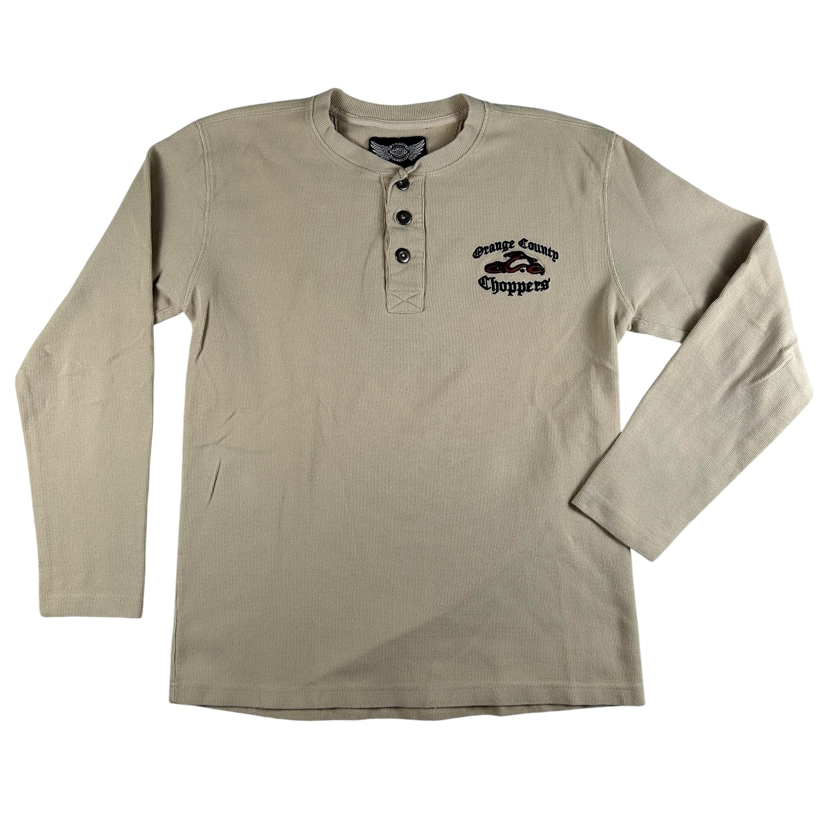 Orange County Choppers Shirt Mens Large Beige Thermal Henley Waffle Biker Logo gallery