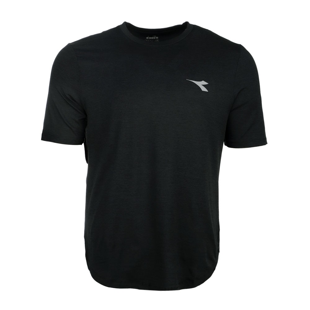 diadora Tech Run Crew Neck Short Sleeve Athletic T-Shirt Mens Black Casual Tops