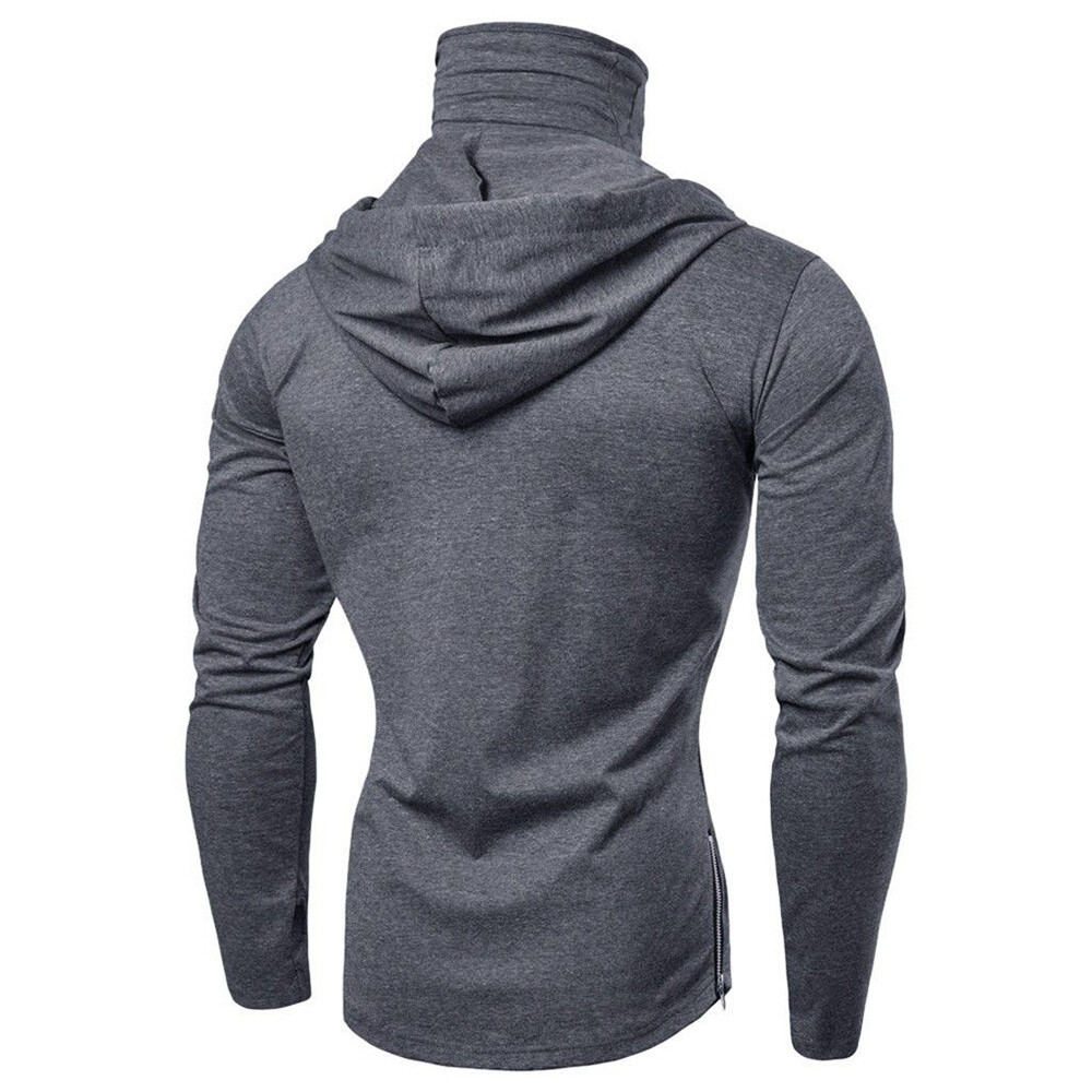 Mens Long Sleeve Hooded T-shirt Fitness Gym High Neck Stretch Shirt Hoodie gallery