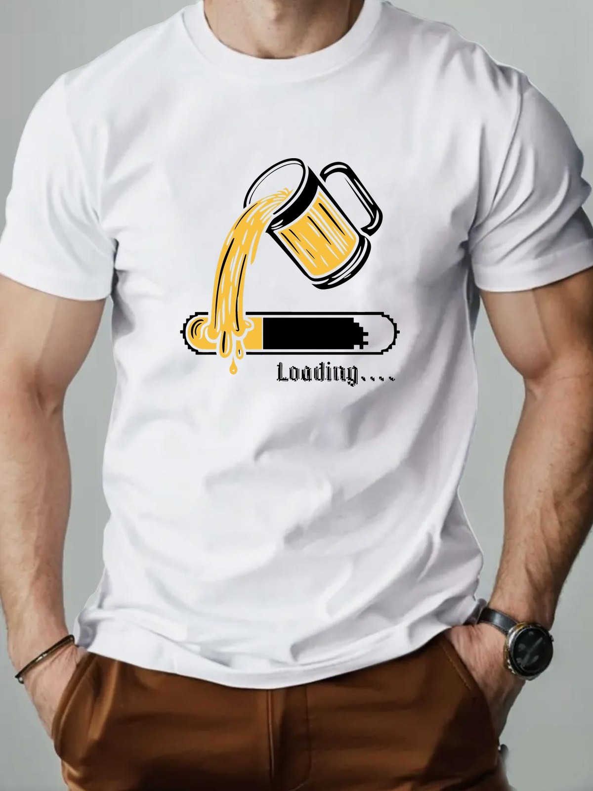 Casual black T-Shirt-Beer Graphic,Slight Stretch - Regular Fit gallery