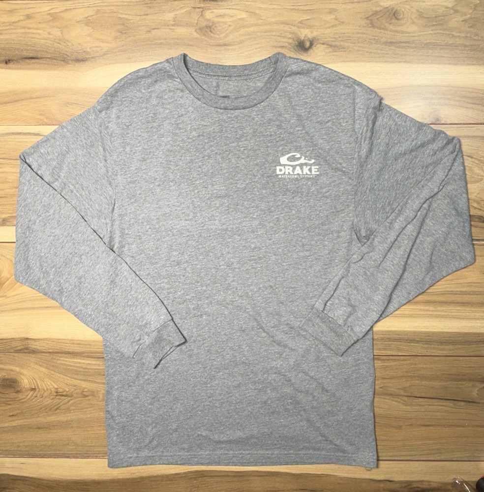 Drake Waterfowl Systems Hunting Gray Longsleeve Graphic T Shirt Size Medium
