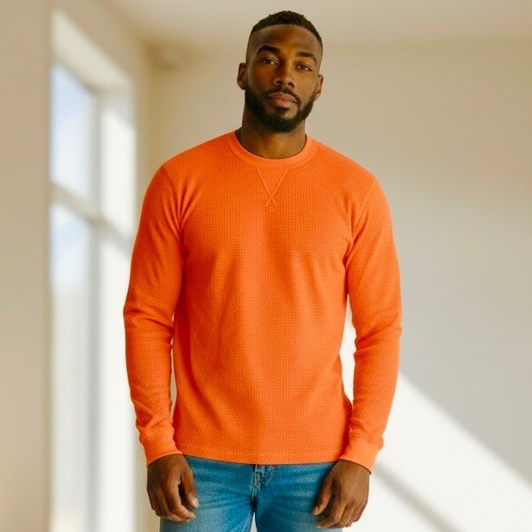 Essential by Seven Apparel Men’s Orange Waffle Knit Thermal Shirt Size 2XL NWT