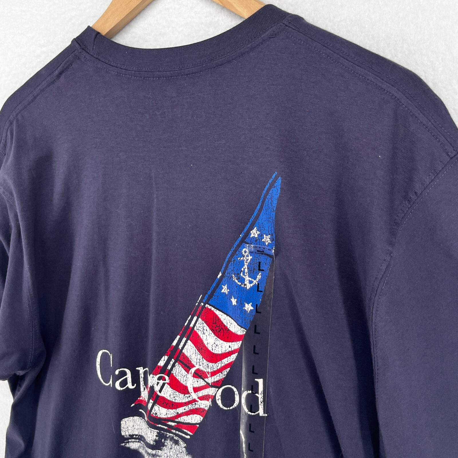 CUFFY Shirt Adult L Cape Cod Yacht Ensign Sailboat Nantucket Cotton Blue NEW gallery