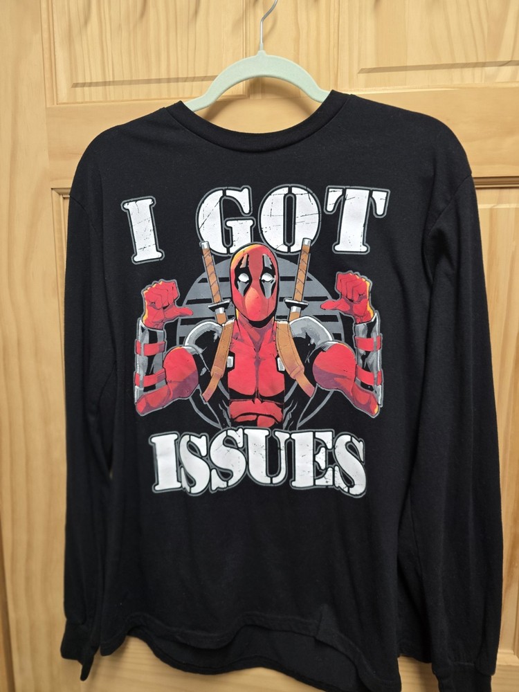 Marvel Deadpool I Got Issues Black Long Sleeve Graphic T-Shirt Men’s XL