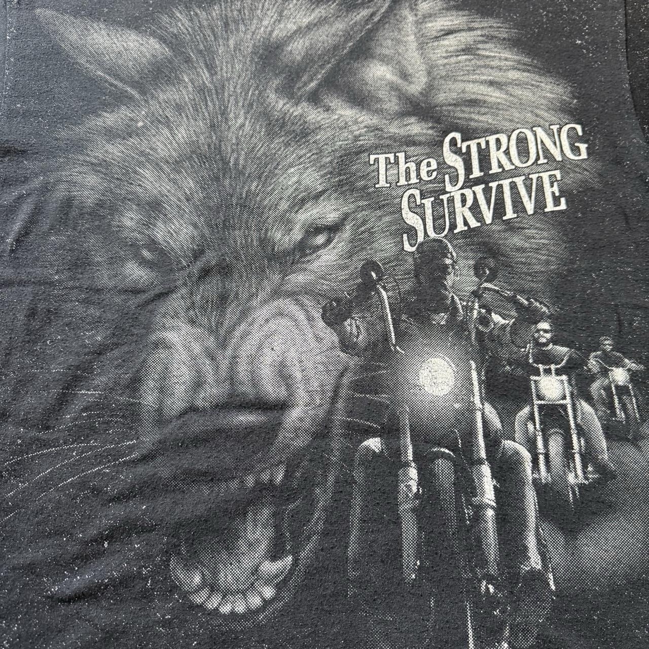 Vintage 90s 3D Emblem The Strong Survive Wolf Biker T Shirt Single Stitch gallery