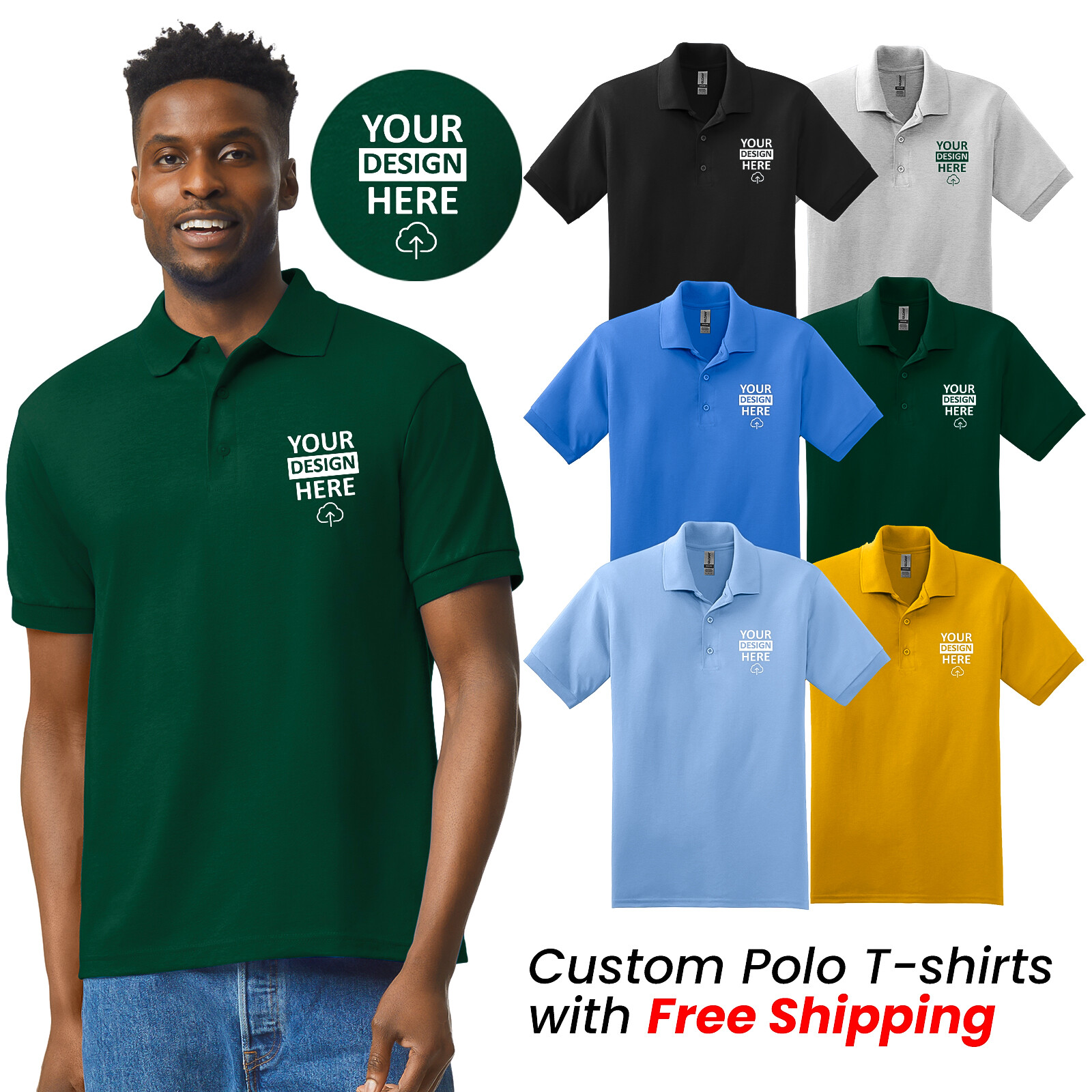 Personalized Customized Polo Your Logo Photo & Text Men's Shirt USA New Gift Tee gallery
