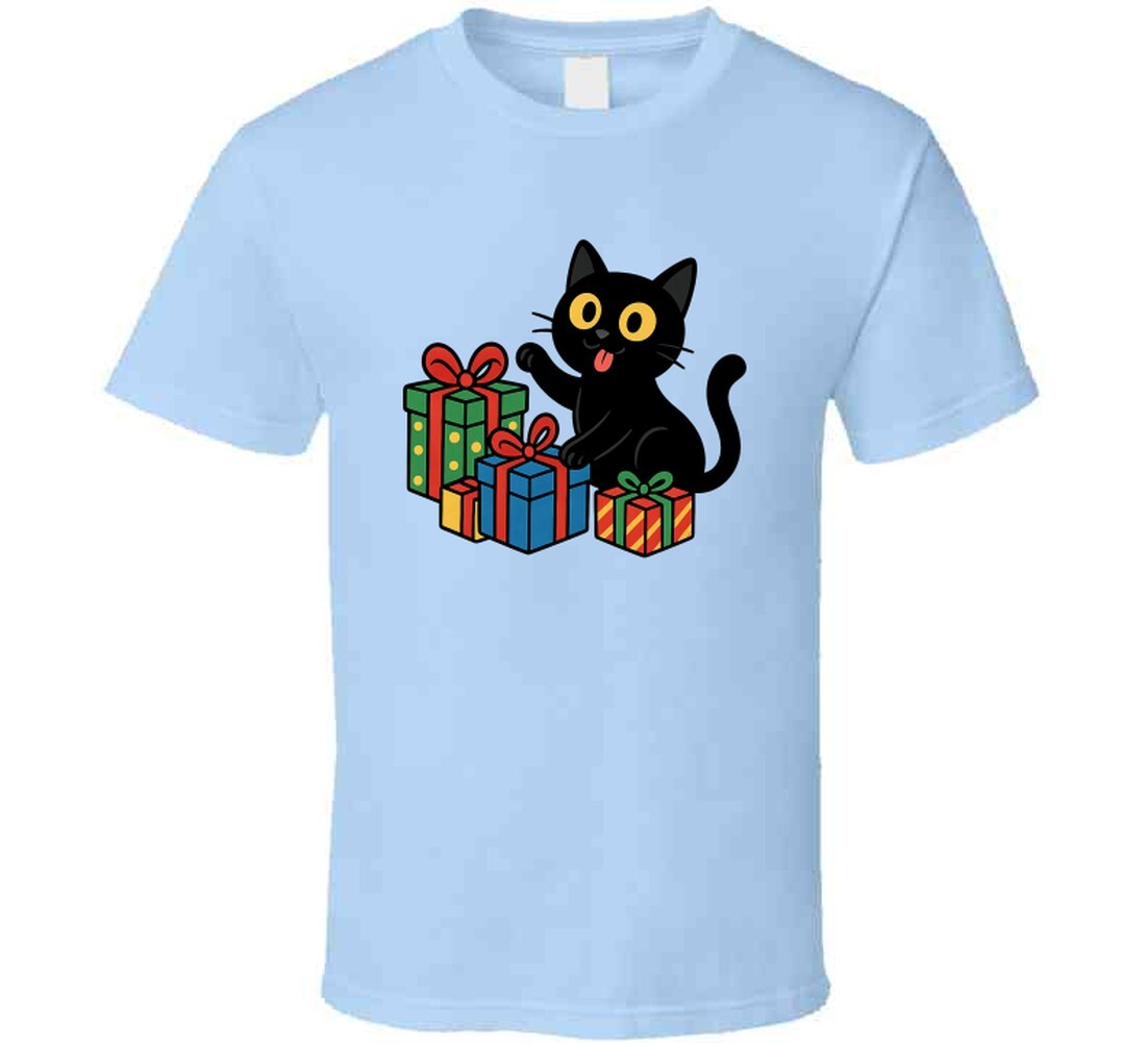 Funny Black Cat Christmas Presents Cartoon Tee Great New Cat Owner Gift T Shirt gallery