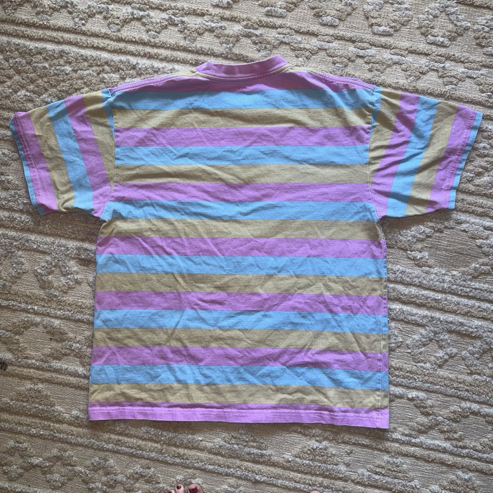 Golf Wang Wolf 10 Years Striped Graphic T Shirt XL Pink Blue Tan Cotton Tee gallery