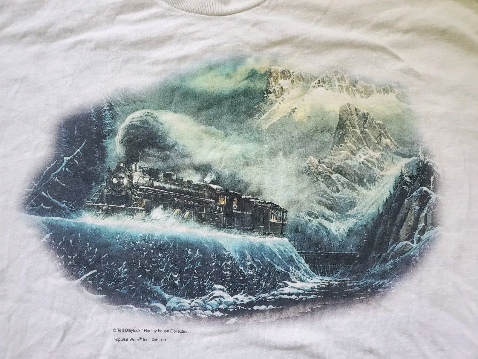 Ted Braylock Steam Train Shirt Large Hadley House Blue White gallery