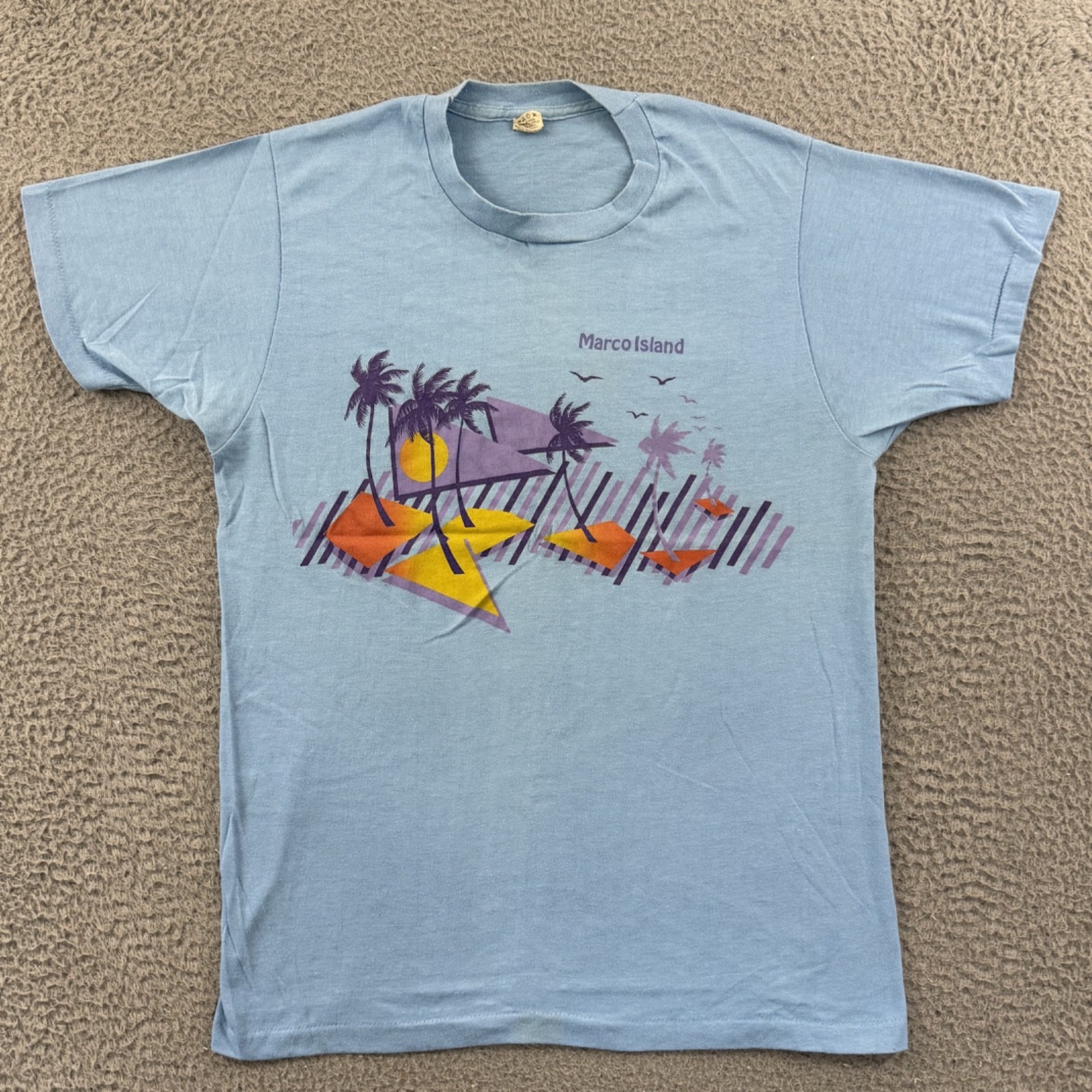 Vintage Marco Island Shirt Adult Medium Blue 80s Beach Tropical Florida USA