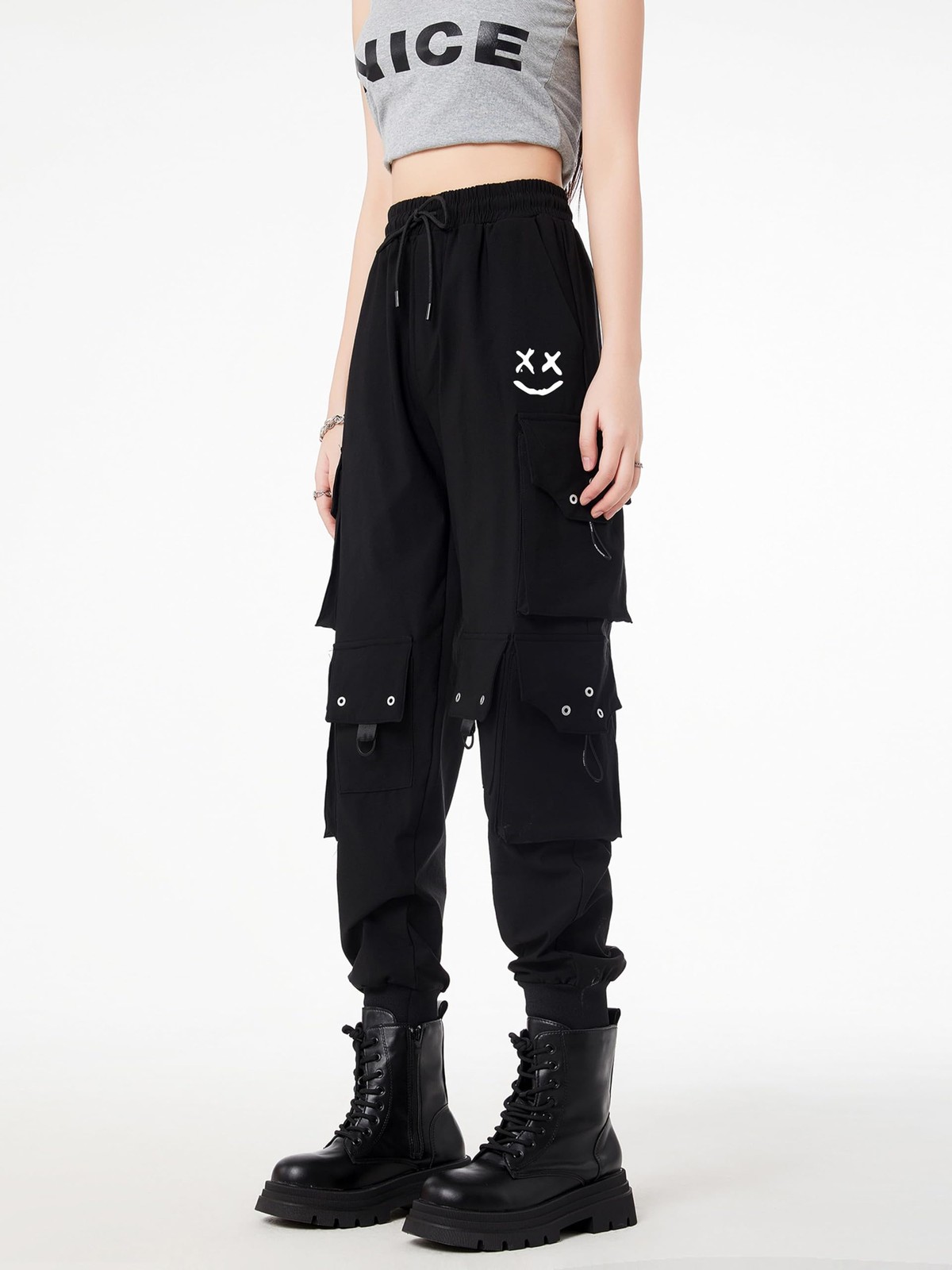 Cargo Pants Women Gothic Y2K High Waist Adjustable Pockets Drawstring Jogger gallery