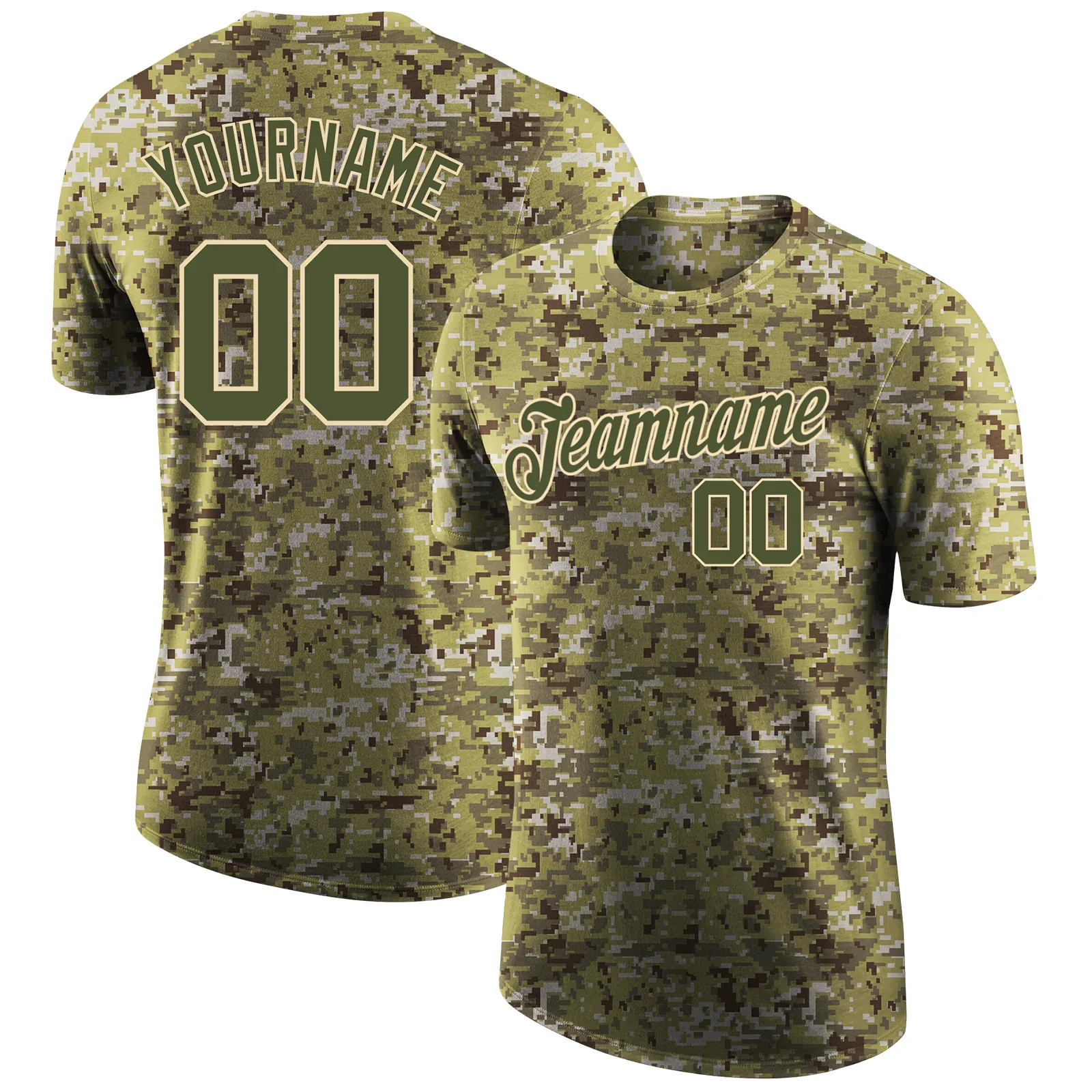 Custom Camo Olive Cream Salute To Service T-Shirt Veteran Gift Graphic Mens