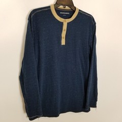 Johnston & Murphy Men Long Sleeve Henley Top Shirt Sz L Blue Pima Cotton