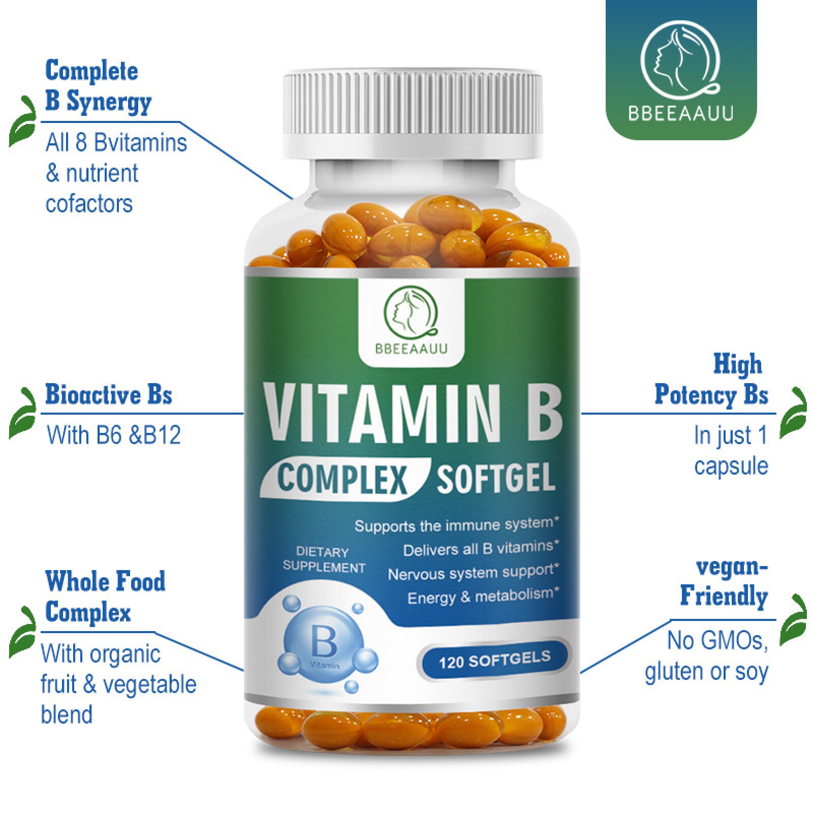 Vitamin B Complex Vitamin B Supplement – B-Complex Vitamins with B12, B6, B9