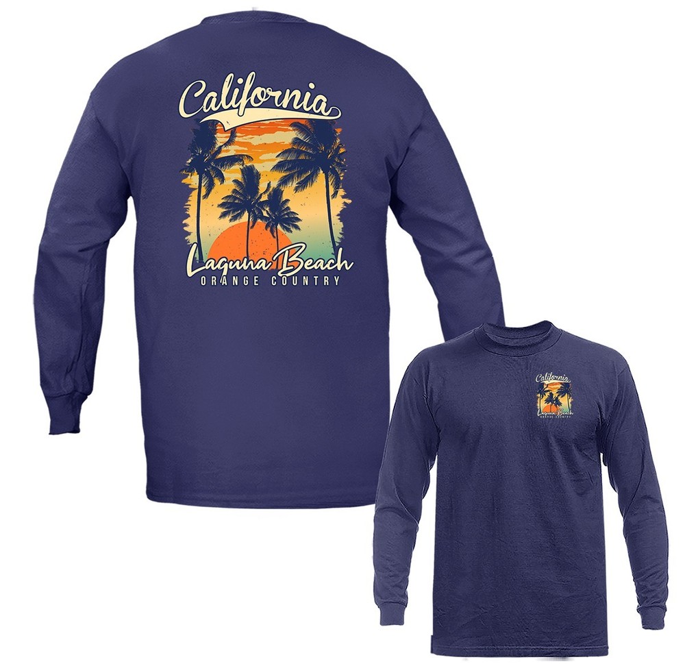 Laguna Beach California Palm Tree Sunset Retro Beach Long Sleeve T-Shirt