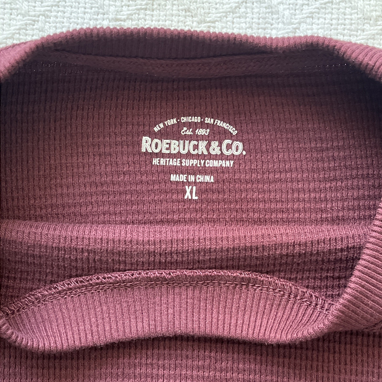 Men’s Thermal Waffle Knit Shirt XL Burgundy Crewneck Layer Banded Cuffs Workwear gallery