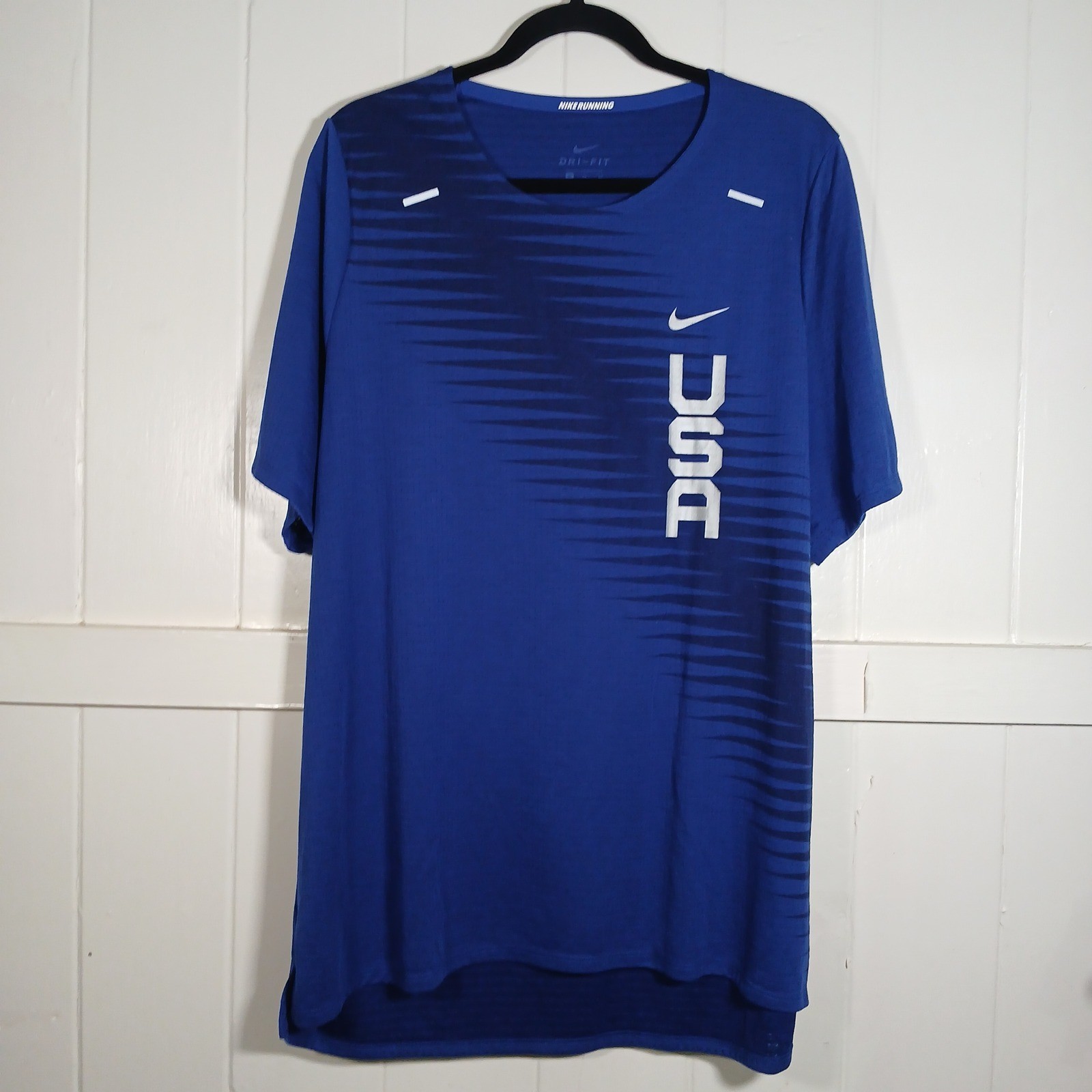 Nike Running Dri-FIT USA Track Field Shirt Mens XL Blue CV0408-455 Reflective