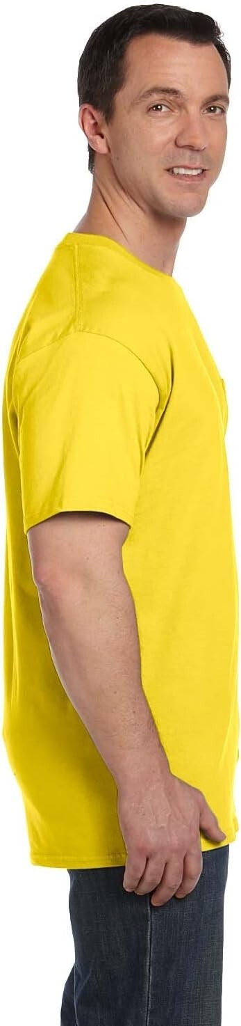 Hanes Beefy-T Unisex Pocket T-Shirt #5190 Crew Neck Short Sleeves Yellow Size XL gallery