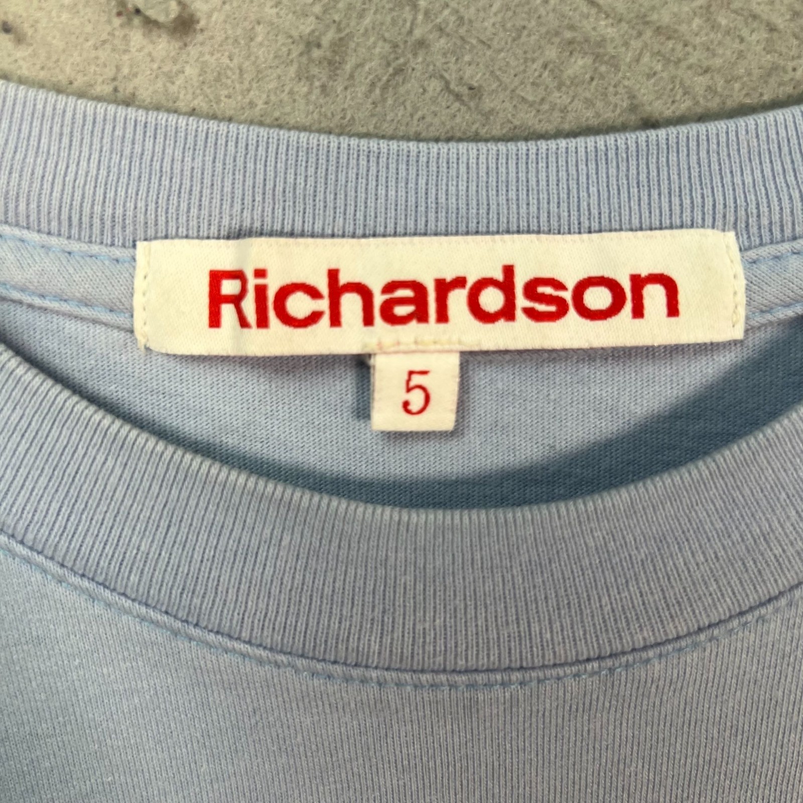 Richardson Light Blue Pocket T Shirt w/ Red Embroidered Logo & Crewneck Size 5 gallery