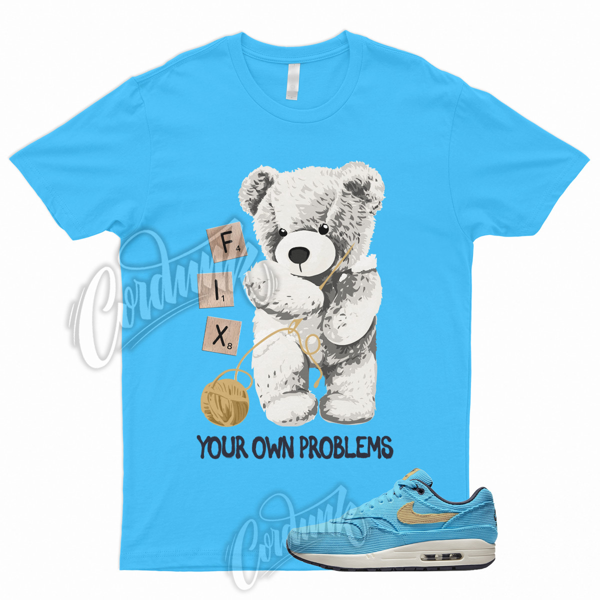 FIX T Shirt to Match Air Max 1 Corduroy Baltic Blue Sesame Gridiron Sail Dunk