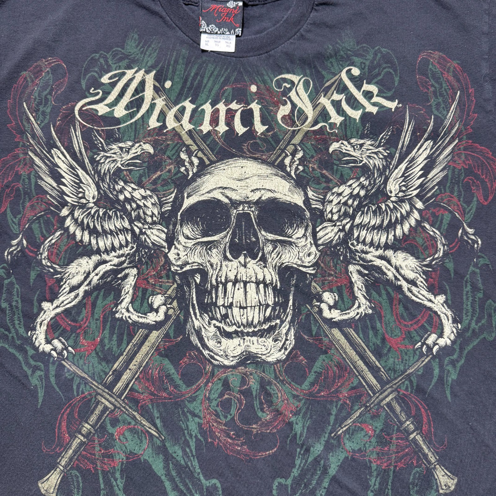 Vintage Y2K Miami Ink Skull Grunge Tattoo Biker Goth Streetwear Shirt - Size XL gallery