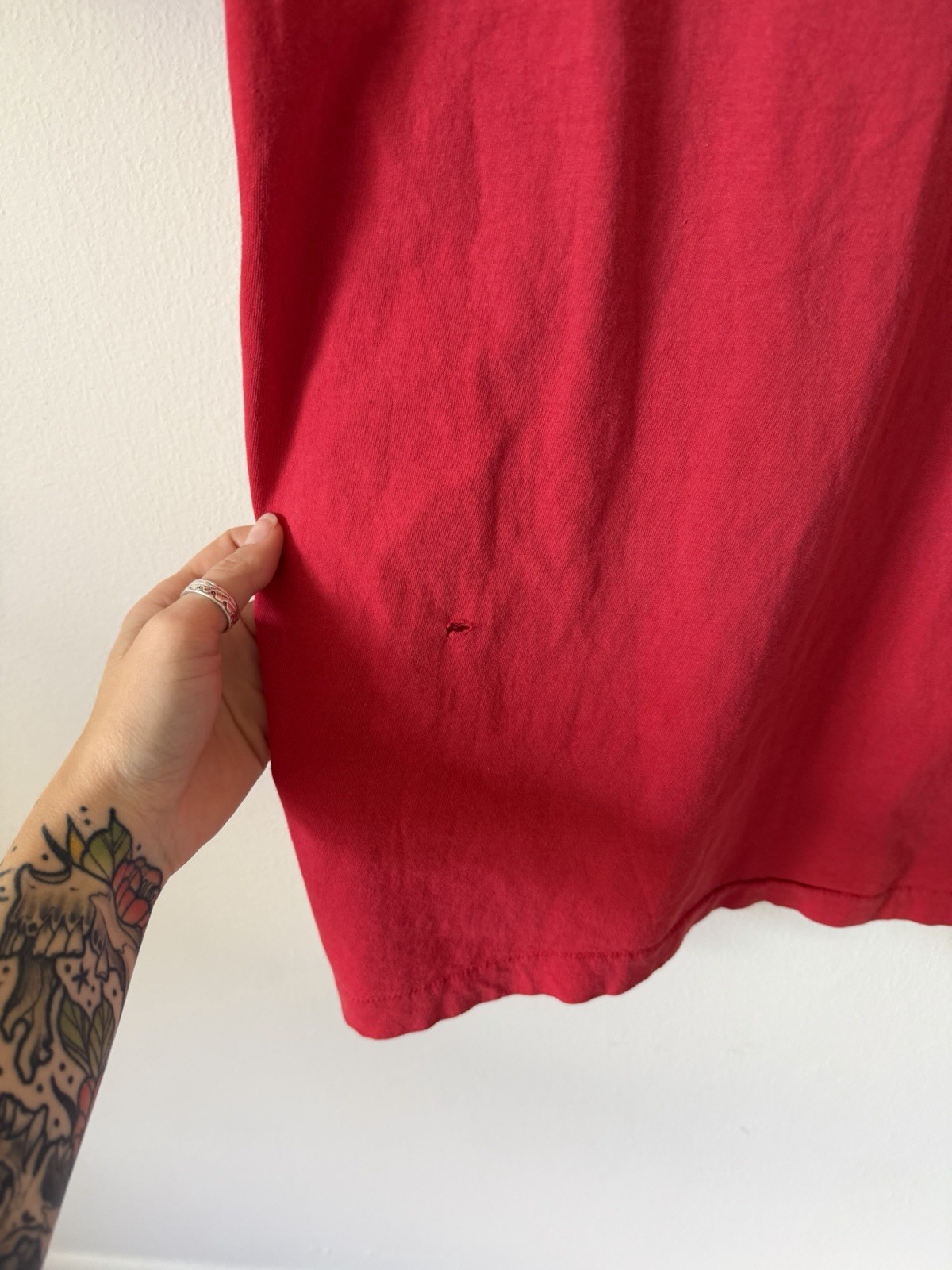 Vintage 80s Selvedge Pocket Shirt XL Blank faded red repairs - see measurements gallery