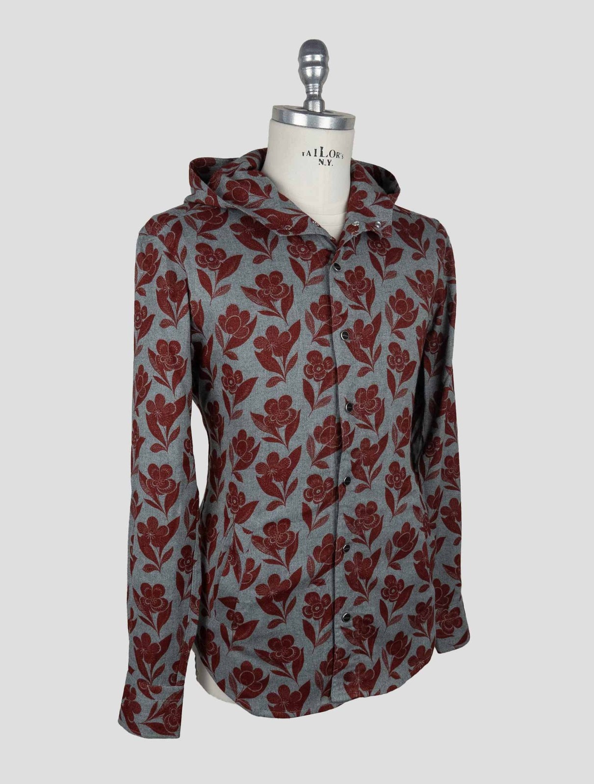 NEW KITON GRAY BURGUNDY COTTON SHIRT MARIANO EU 56 - US 46 - 2XL KME46 gallery