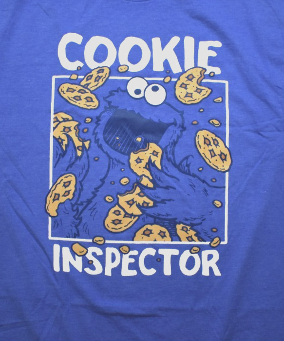Sesame Street Mens Cookie Monster Cookie Inspector Funny Blue Shirt New Large gallery