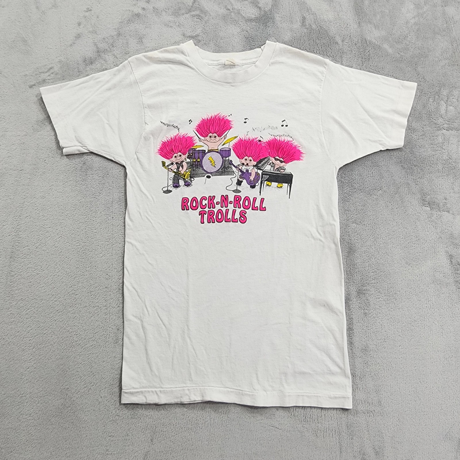 Vintage Rock-N-Roll Trolls Shirt Mens S White Pink Band Cartoon Graphic Tee 90s gallery