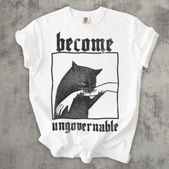 Become Ungovernable Cat Biting Hand Funny Graphic T-Shirt Unisex