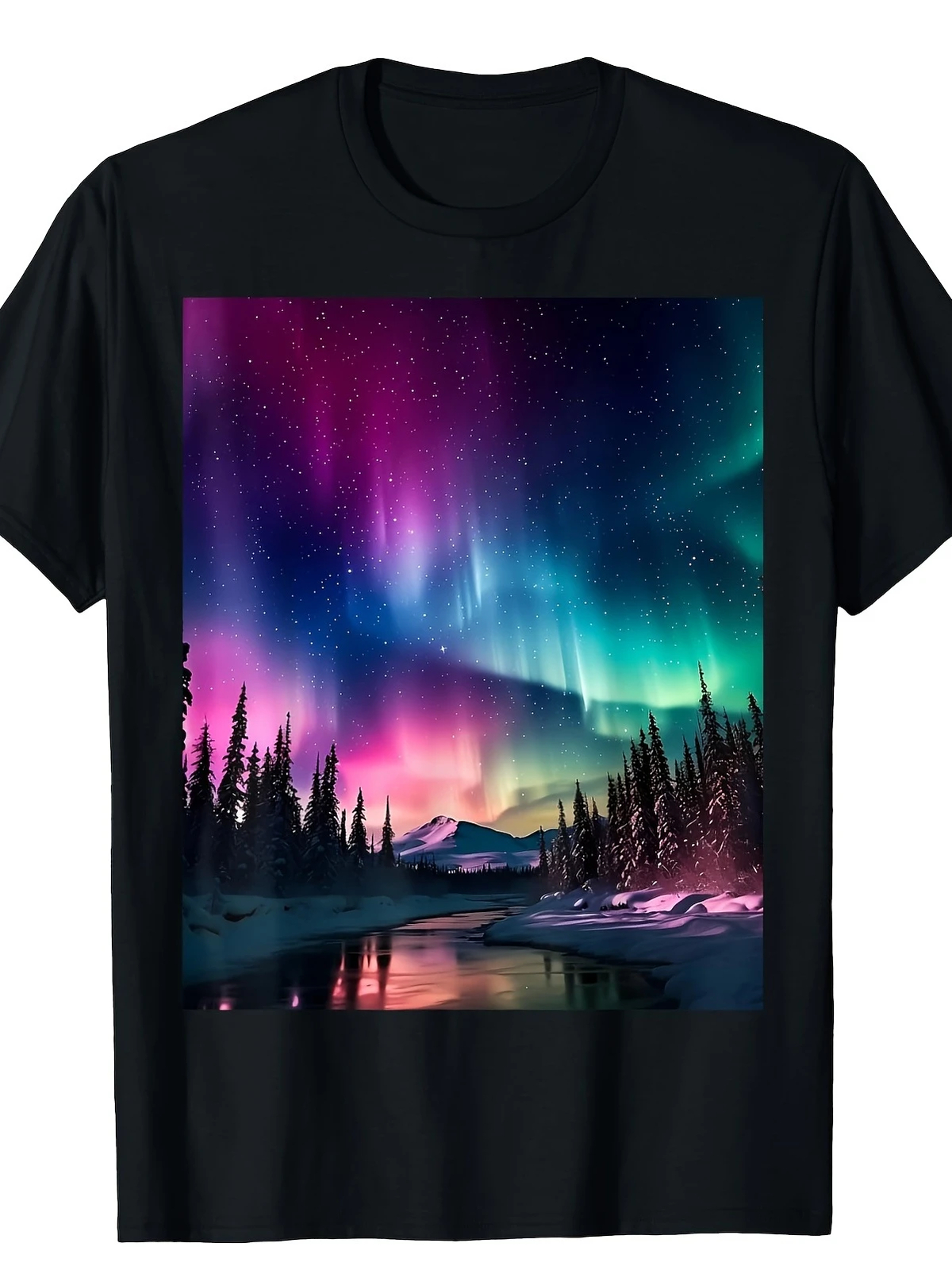 100% Cotton Alaska Landscape Aurora Borealis Northern Lights Vacay Merch T-Shirt gallery