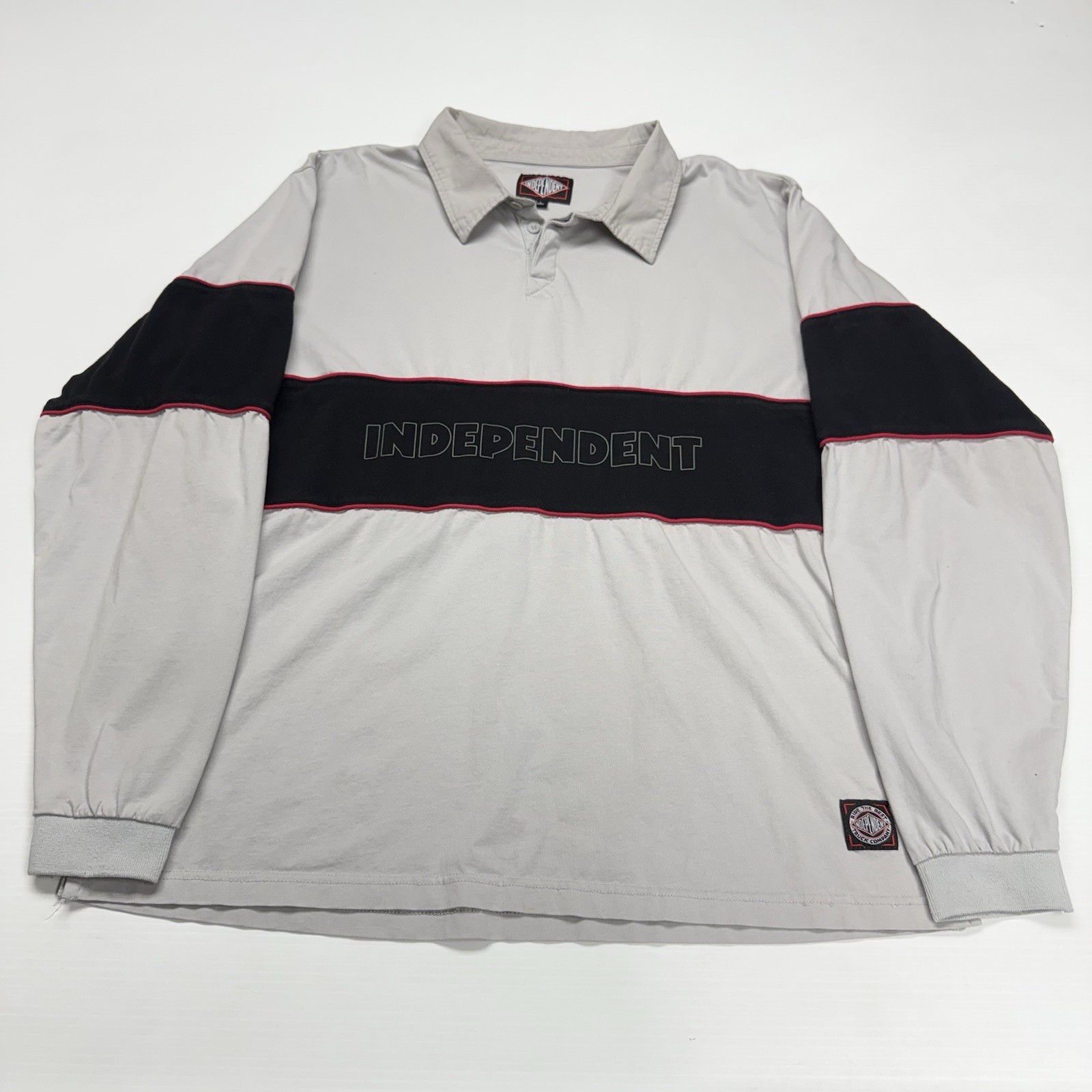 Independent Skate Trucks Mens Spellout Logo Rugby Shirt L Gray Skater Punk Retro