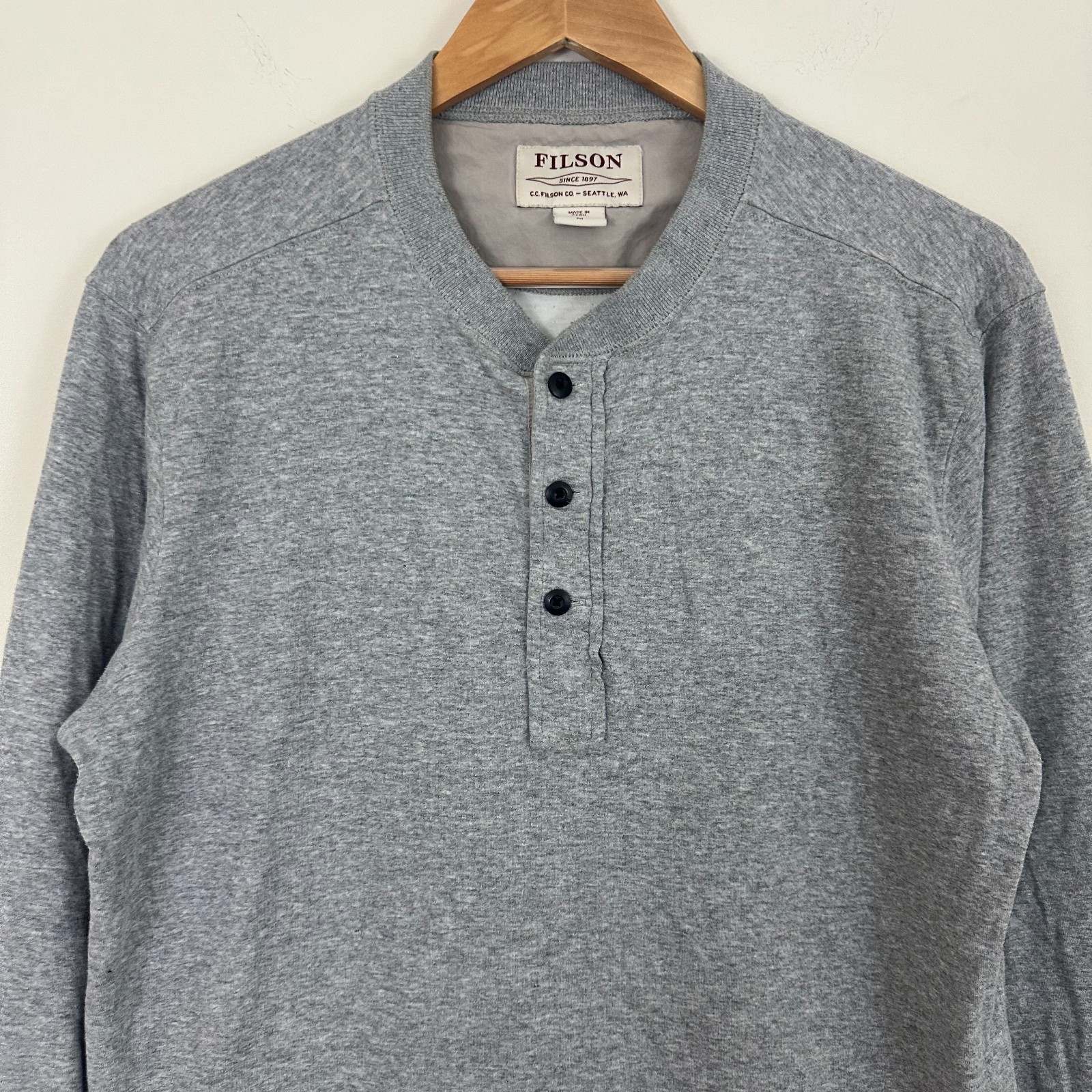 Filson Double Layer Henley Shirt Heather Gray Cotton Long Sleeve Mens Medium gallery