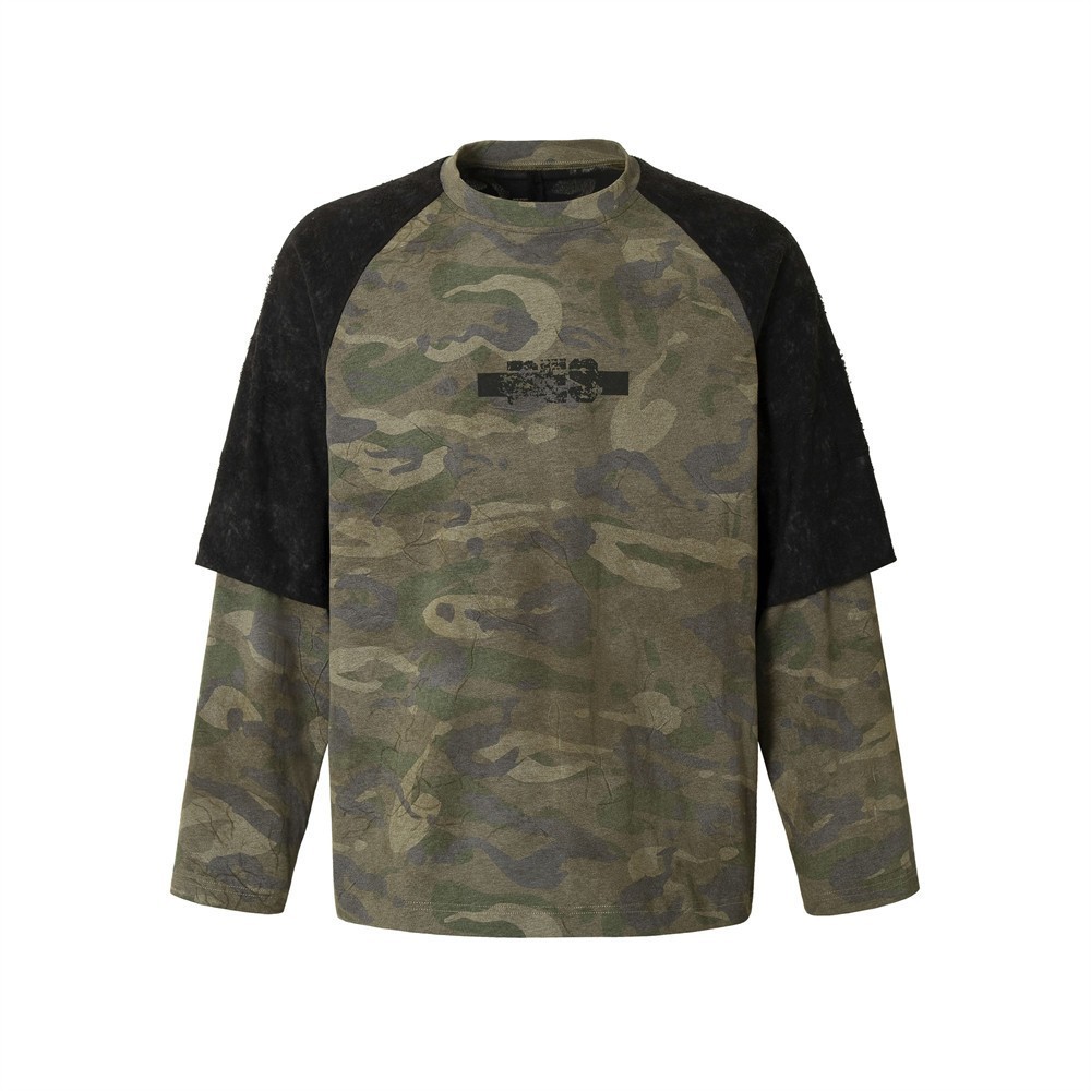 Men’s Restarall Camo Layered Long Sleeve T-Shirt Streetwear Y2K Oversized M-XXL