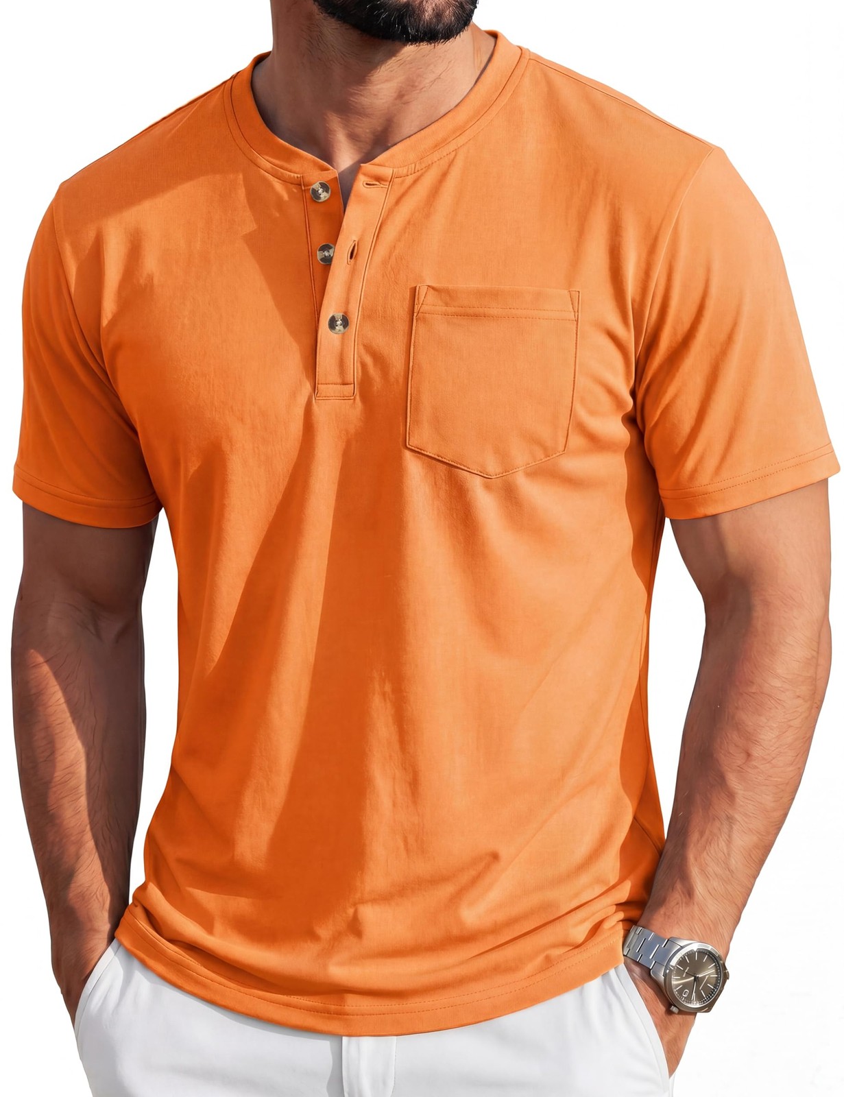 MAGCOMSEN Mens HenleyShirt ShortSleeve CottonLightweightCasual Summer Pocket Tee gallery